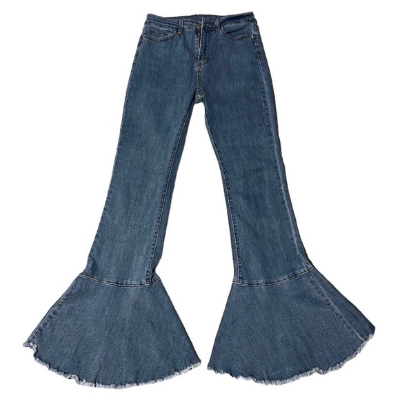 🌺 Mega Flare High Waisted Stretch Jeans Women’s Size Medium - Picture 1 of 4